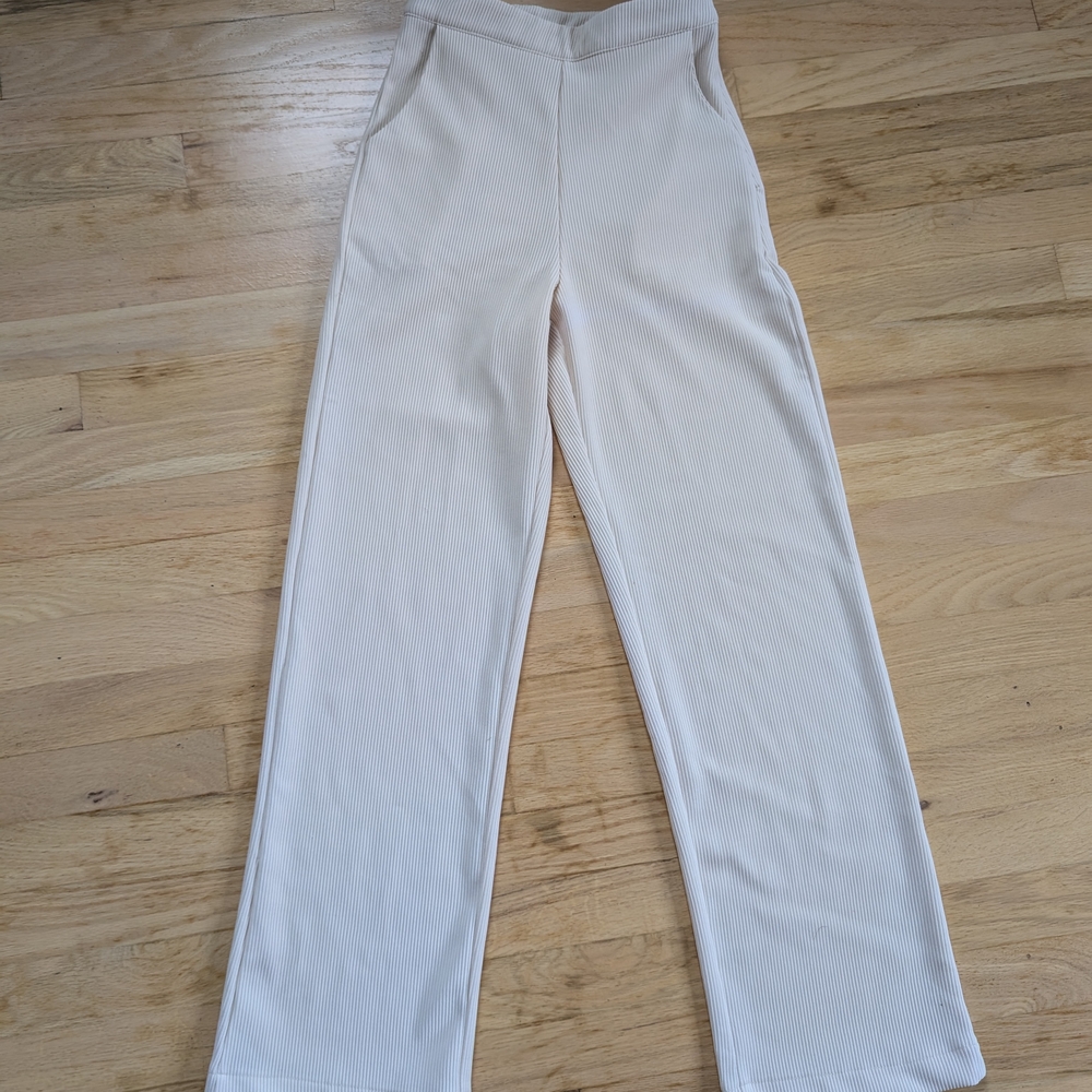 Cream Ribbed Women's Pants